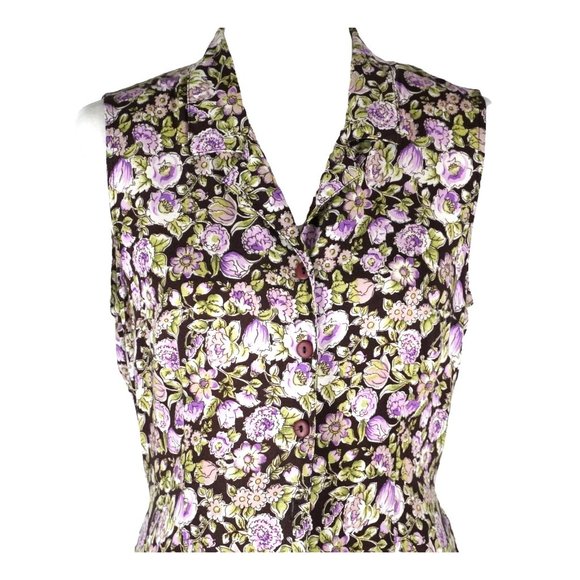 Vintage Rampage R Wear Dress Floral Print Rayon Button-Up Sleeveless Pockets - Picture 2 of 10